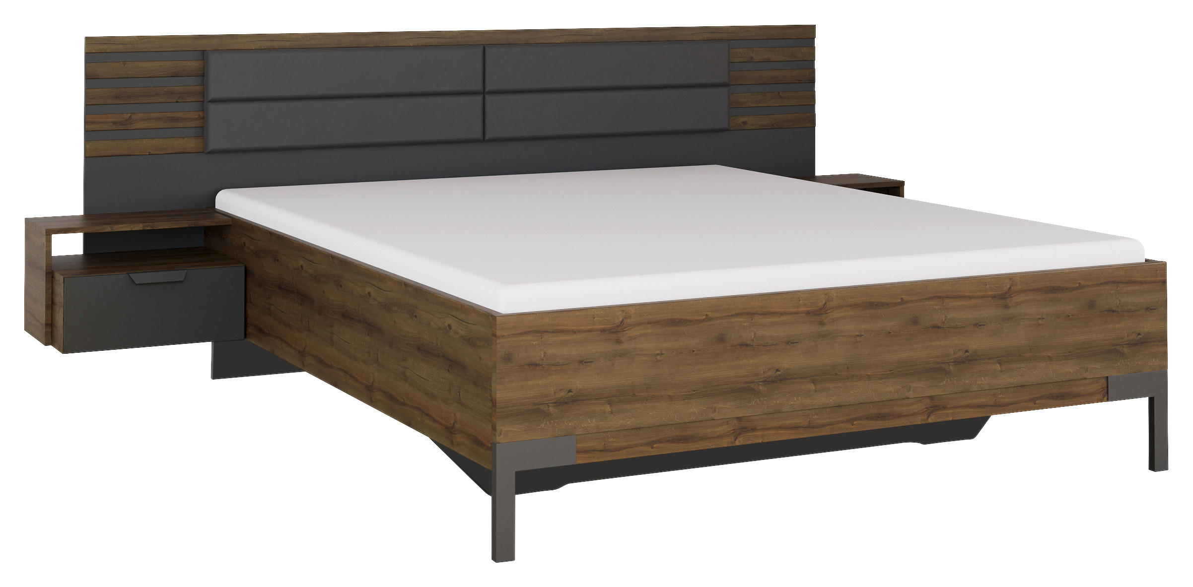 BETTANLAGE - Eiche dunkel/Dunkelgrau, MODERN, Textil (160/200cm) - Rauch Möbel