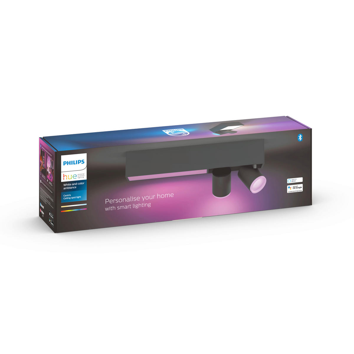 LED-DECKENLEUCHTE Bundle Bridge + Centris 2er Spot  Smart 68,1/27,3/25,8 cm   - Schwarz, Design, Metall (68,1/27,3/25,8cm) - Philips HUE