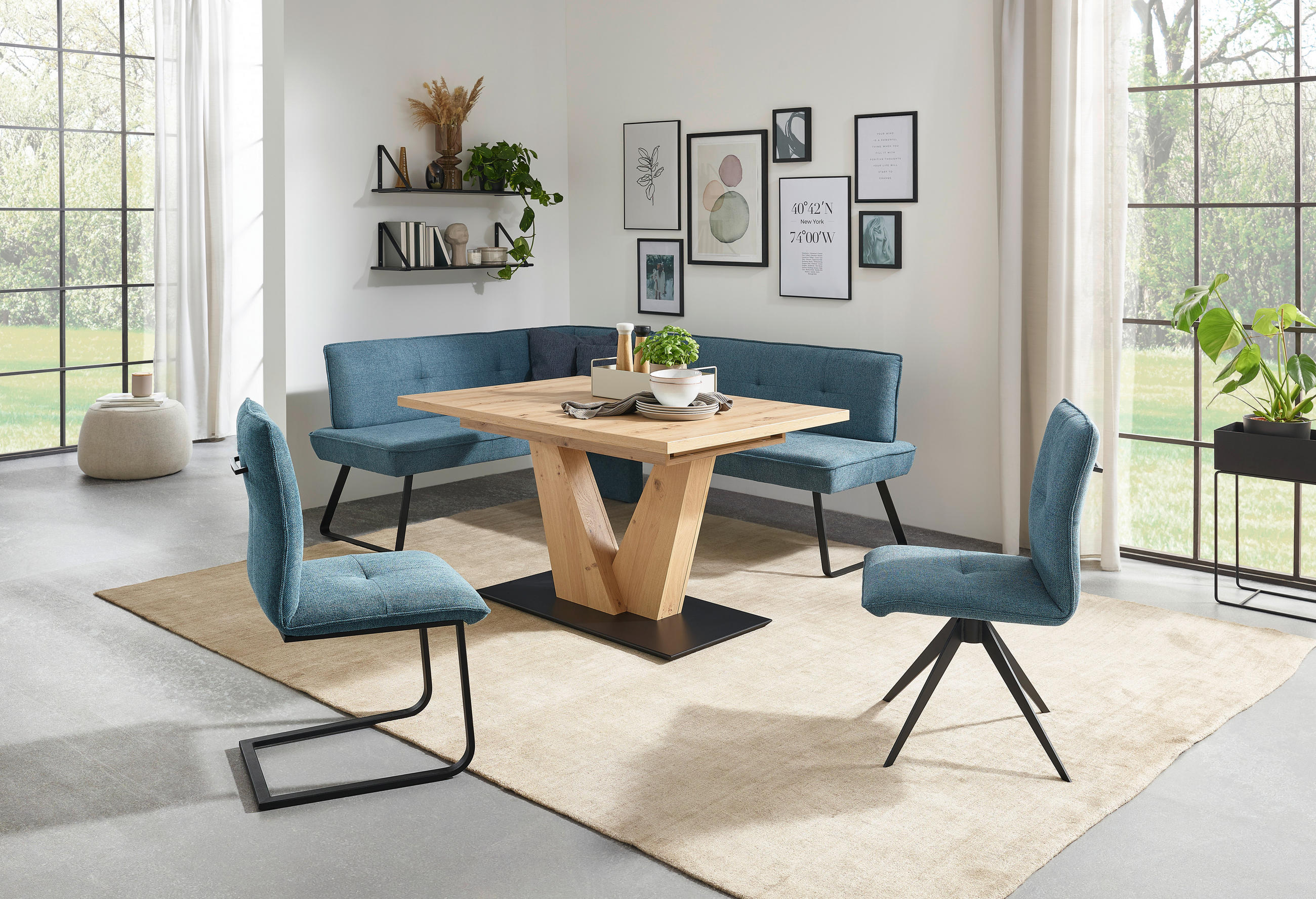 SCHWINGSTUHL  in Stahl Flachgewebe  - Blau/Schwarz, Design, Textil/Metall (46/95/62cm) - Dieter Knoll