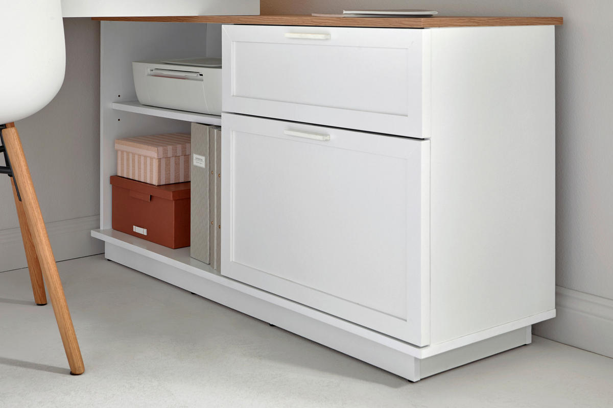 ECKSCHREIBTISCH 150/119/75 cm  in Weiß, Eichefarben  - Eichefarben/Weiß, KONVENTIONELL, Holzwerkstoff/Metall (150/119/75cm) - Livetastic