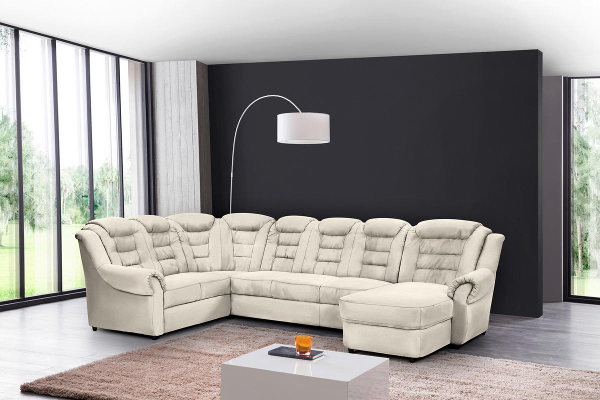 WOHNLANDSCHAFT in Chenille Creme  - Creme/Schwarz, Konventionell, Kunststoff/Textil (216/333/165cm) - Livetastic
