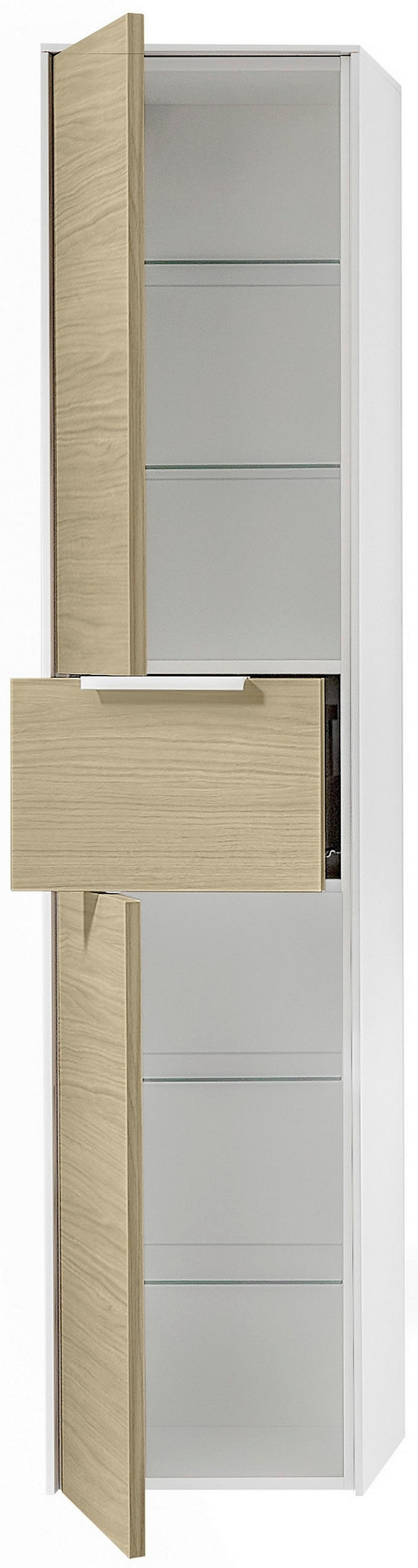 HOCHSCHRANK 37/169/33 cm  - Eichefarben/Weiß, Design, Glas/Holzwerkstoff (37/169/33cm) - Musterring