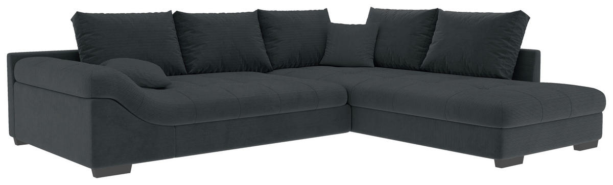 ECKSOFA in Cord Anthrazit  - Anthrazit/Schwarz, Konventionell, Holz/Textil (298/202cm) - MID.YOU