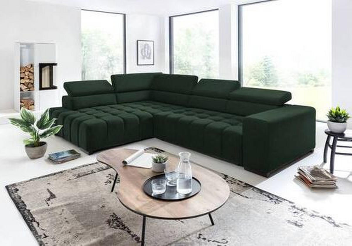 ECKSCHLAFSOFA in Velours Grün  - Schwarz/Grün, Design, Holz/Textil (201/307cm) - Livetastic