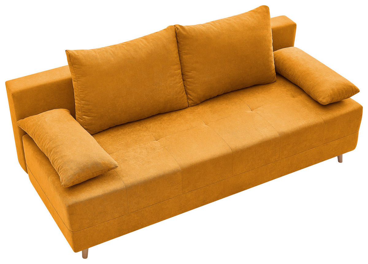 SCHLAFSOFA LUMOS Samt Gelb  inkl. Rückenkissen, Armlehnenkissen, Schlaffunktion, Rücken echt, Stauraum  - Gelb/Naturfarben, Design, Textil (206/96/96cm) - P & B