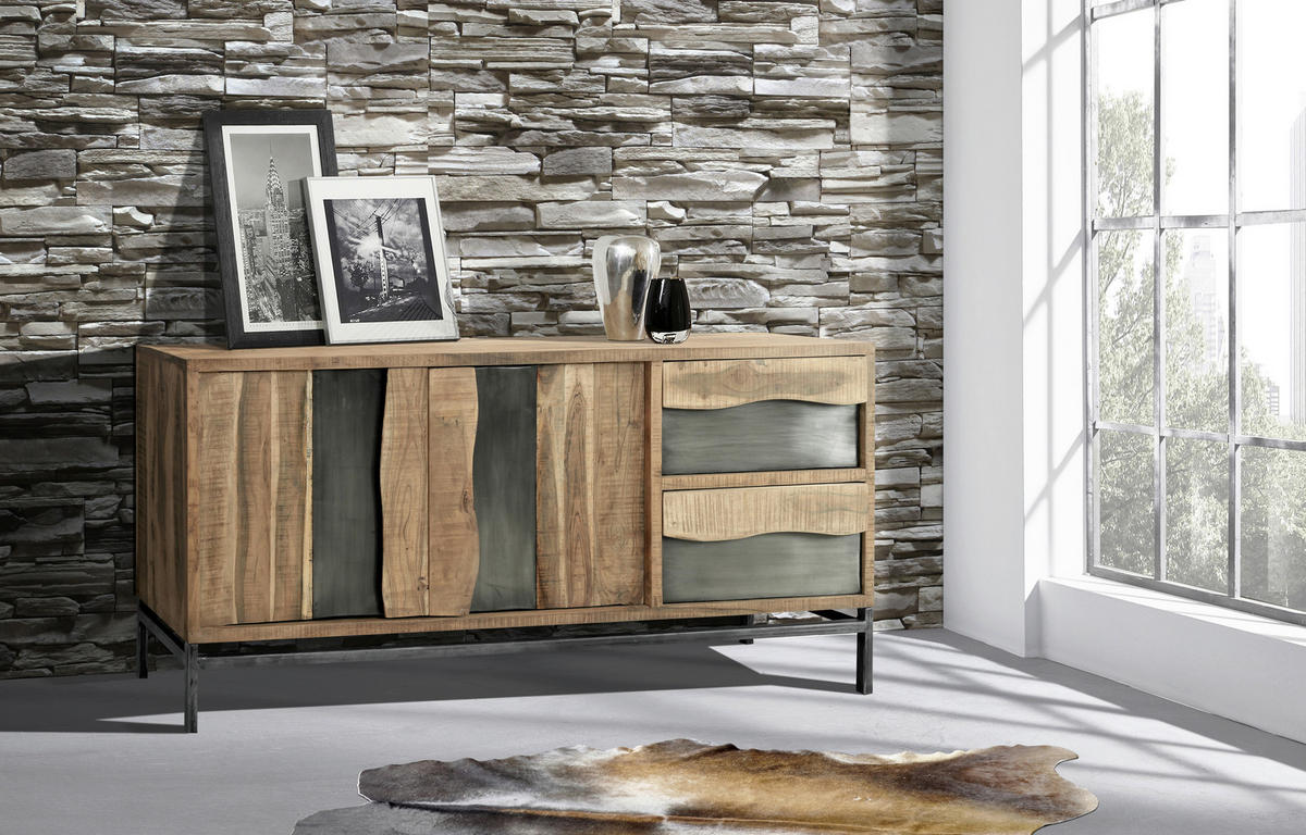 ŠIROKÁ KOMODA, akácia, farba akácie, sivá, 175/80/40 cm - farba akácie/sivá, Konventionell, kov/drevo (175/80/40cm) - Livetastic