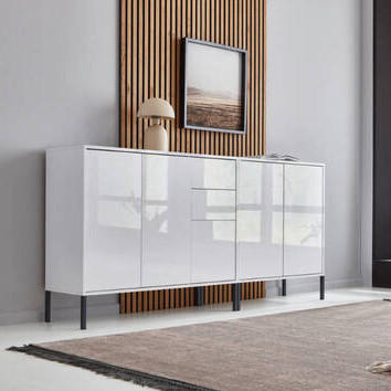 SIDEBOARD 184,5/86/33 cm  in Weiß, Weiß Hochglanz  - Weiß Hochglanz/Anthrazit, MODERN, Holzwerkstoff/Metall (184,5/86/33cm) - MID.YOU