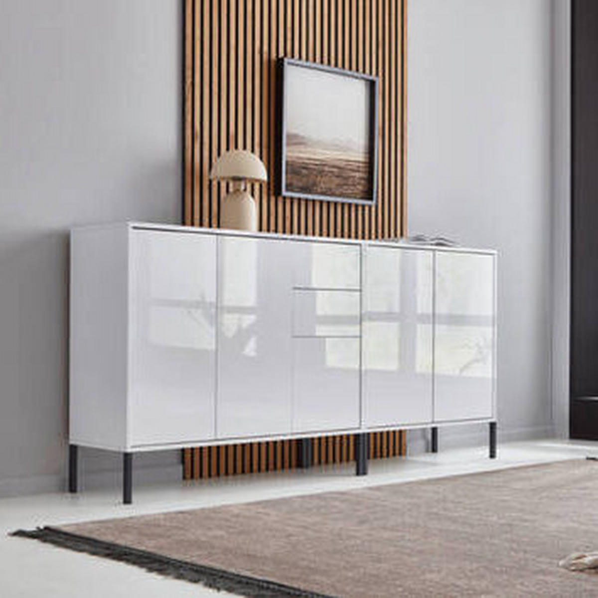 SIDEBOARD Mailand Set 10 + MF  in 184,5/86/33 cm  - Weiß Hochglanz/Anthrazit, MODERN, Holzwerkstoff/Metall (184,5/86/33cm) - MID.YOU
