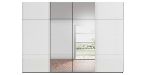 SCHWEBETÜRENSCHRANK  in Weiß, Seidengrau  - Chromfarben/Seidengrau, Design, Glas/Holzwerkstoff (316/235/68cm) - Novel