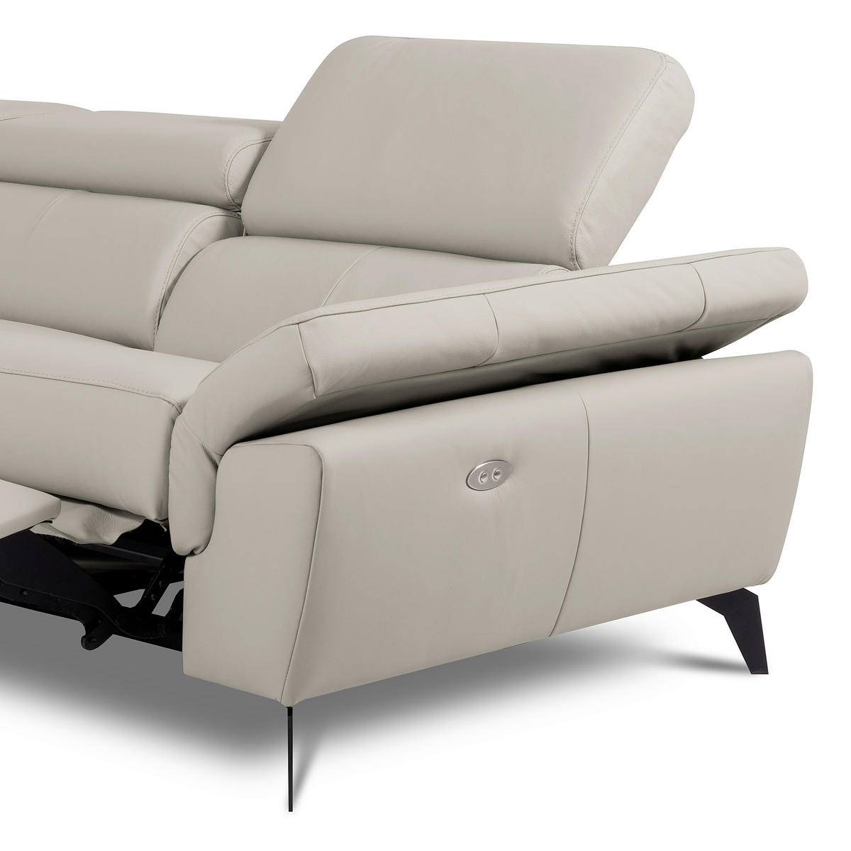 ECKSOFA SONO in Lederlook Echtleder Platinfarben Armteilverstellung, Kopfteilverstellung  179/252 cm  - Platinfarben/Schwarz, Design, Leder/Textil (179/252cm) - Livetastic