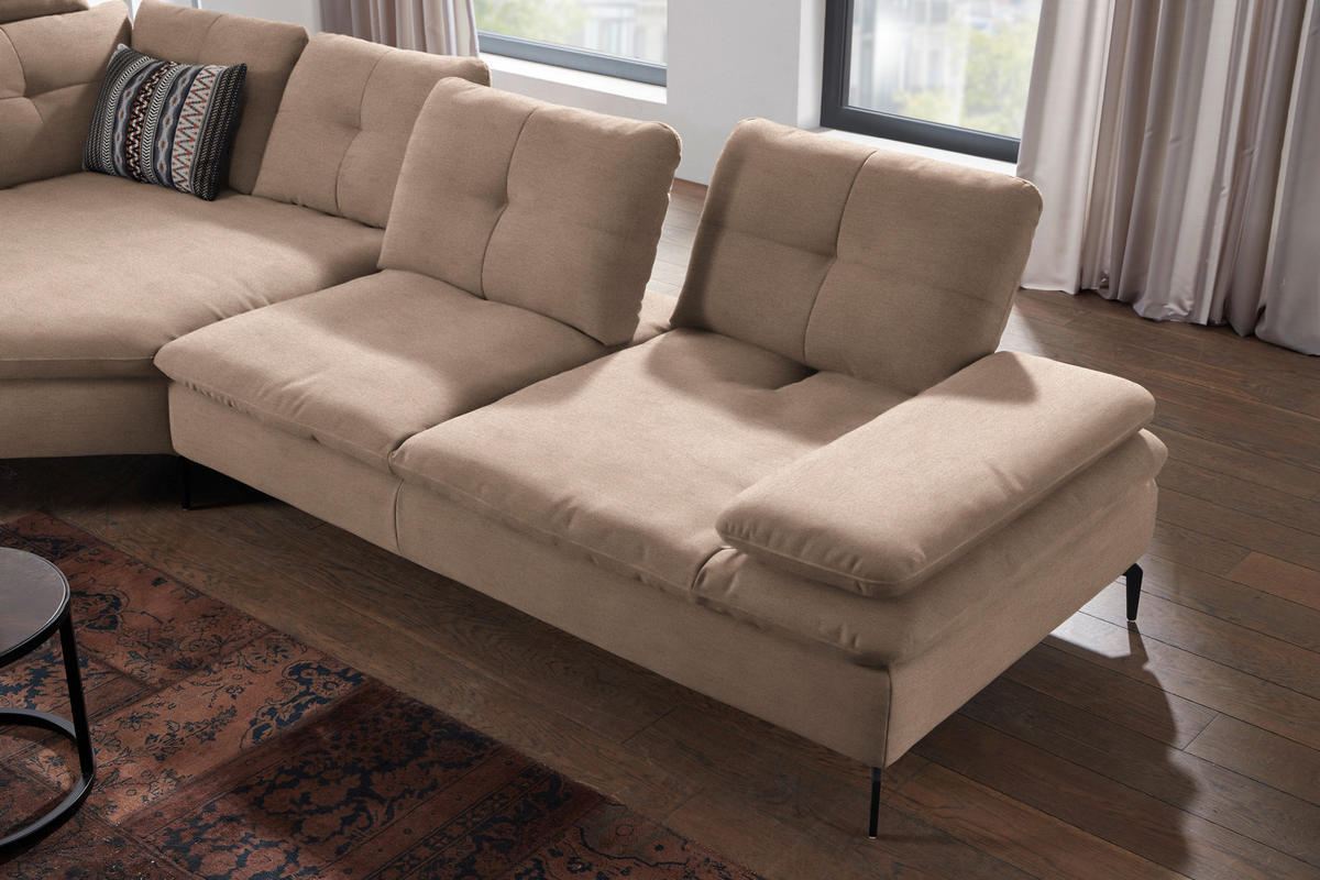 ECKSOFA in Flachgewebe Taupe  - Taupe/Schwarz, Design, Textil/Metall (157/344cm) - Chilliano