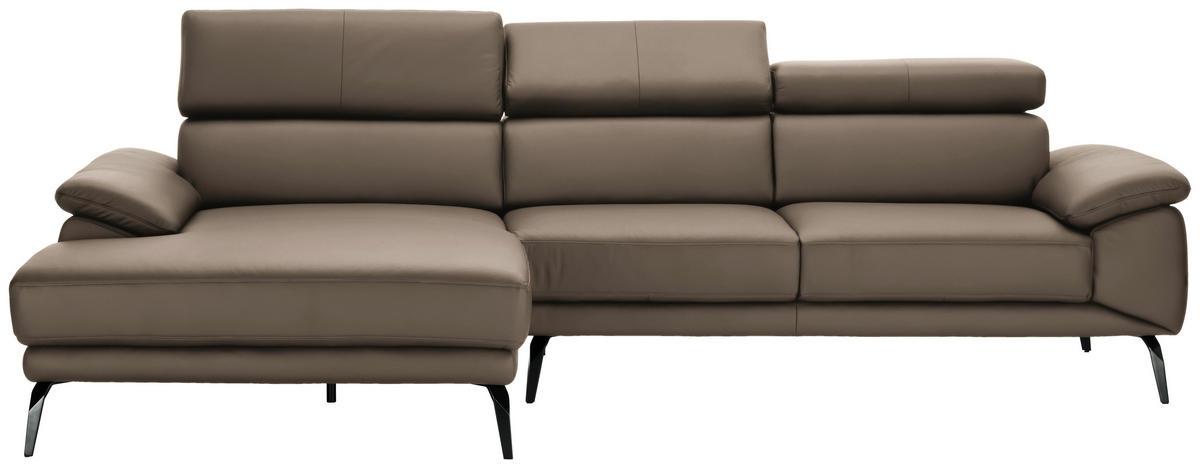 ECKSOFA in Echtleder Hellbraun  - Hellbraun/Schwarz, Design, Leder/Metall (187/295cm) - Novel