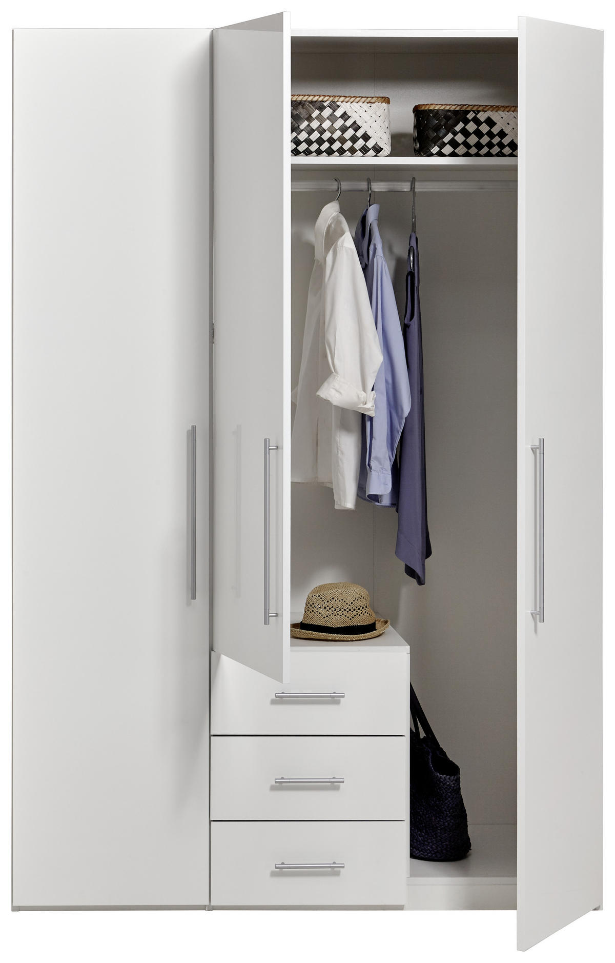 GARDEROB MED GÅNGJÄRN 146,6/218,6/59,5 cm 3-dörrar - vit/aluminiumfärg, Klassisk, metall/trämaterial (146,6/218,6/59,5cm) - Best Price