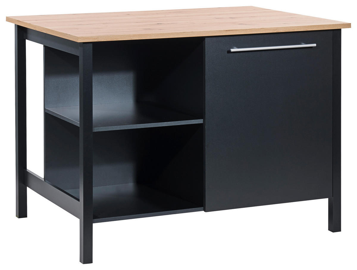 KUHINJSKI OTOK - srebrne barve/črna, Basics, umetna masa/leseni material (123/90/90cm) - MID.YOU