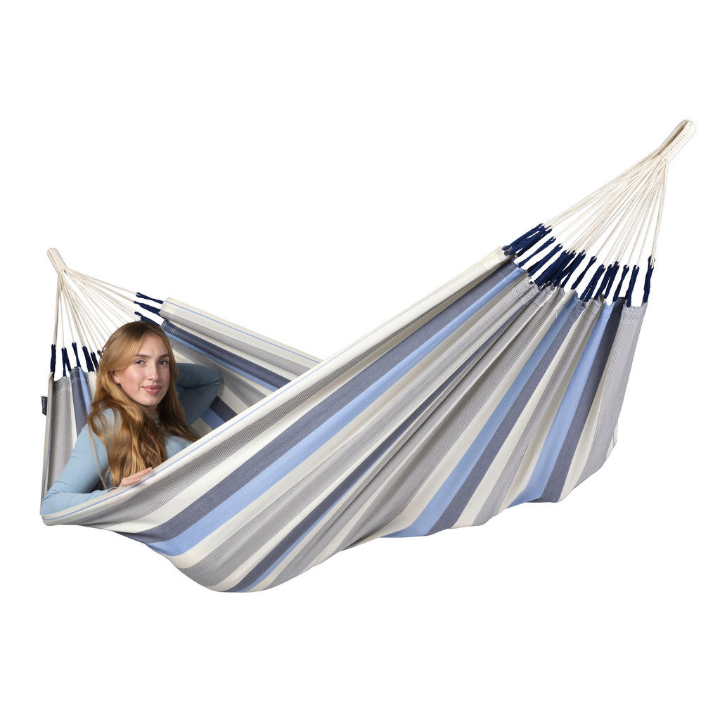 Thumbnail - La Siesta Hängematte, Weiß, Hellgrau, Hellblau, Textil, 140x300 cm, Gots, Handmade Quality, wetterbeständig, UV-beständi...