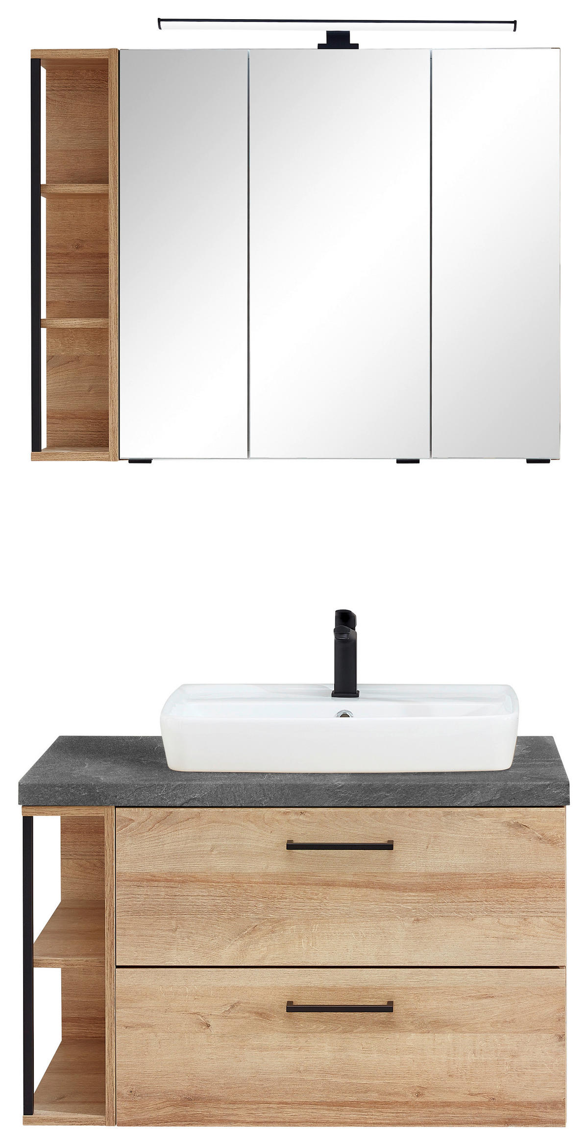 BADEZIMMER  in 90 cm  - Schieferfarben/Eichefarben, MODERN, Keramik/Holzwerkstoff (90cm) - Pelipal