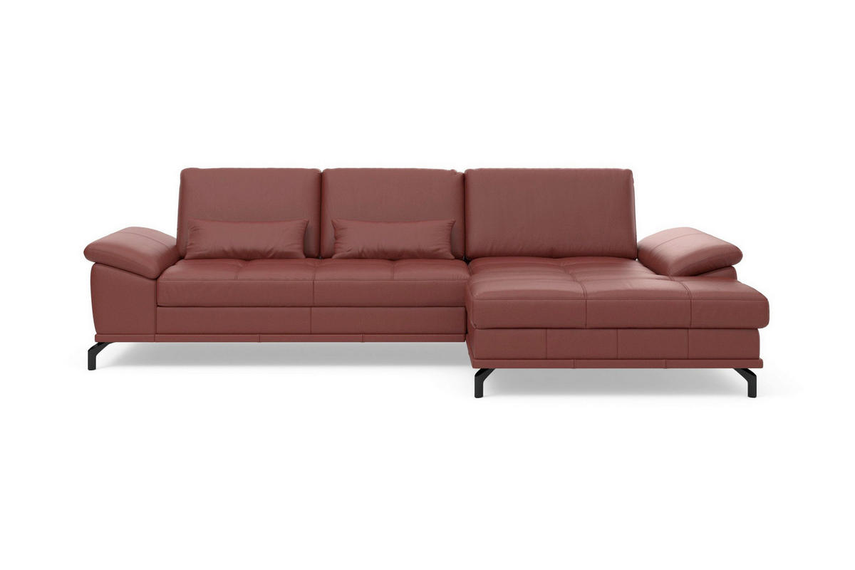 ECKSOFA COSTELLO E Rotbraun Echtleder Nierenkissen, Armteilverstellung, Sitztiefenverstellung  - Rotbraun/Schwarz, Basics, Leder/Textil (301/176cm) - Sit & More