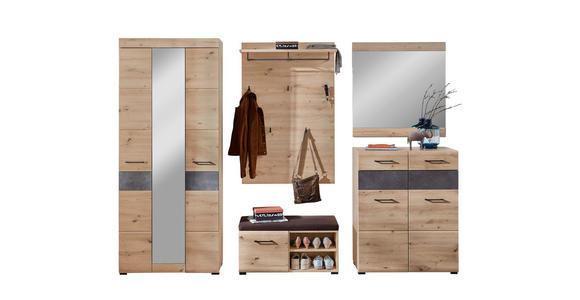 GARDEROBE 282/201/40 cm  - Eiche Artisan/Grau, Design, Glas/Holzwerkstoff (282/201/40cm) - Voleo