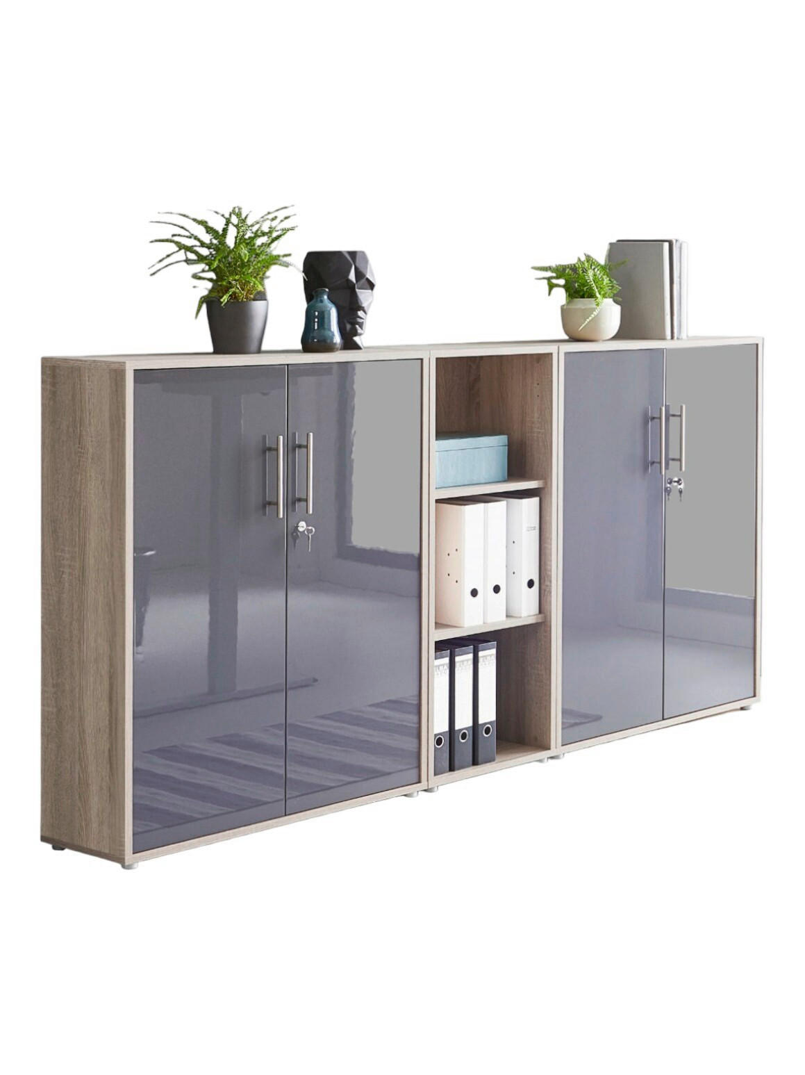 AKTENSCHRANK Sonoma Eiche, Anthrazit Hochglanz  - Anthrazit Hochglanz/Sonoma Eiche, MODERN, Holzwerkstoff (213/114/33cm) - MID.YOU