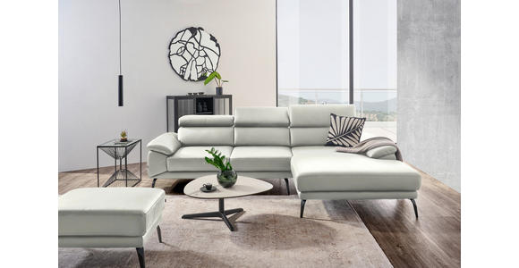 ECKSOFA in Echtleder Weiß 295/187 cm - Schwarz/Weiß, Design, Leder/Metall (295/187cm) - Novel
