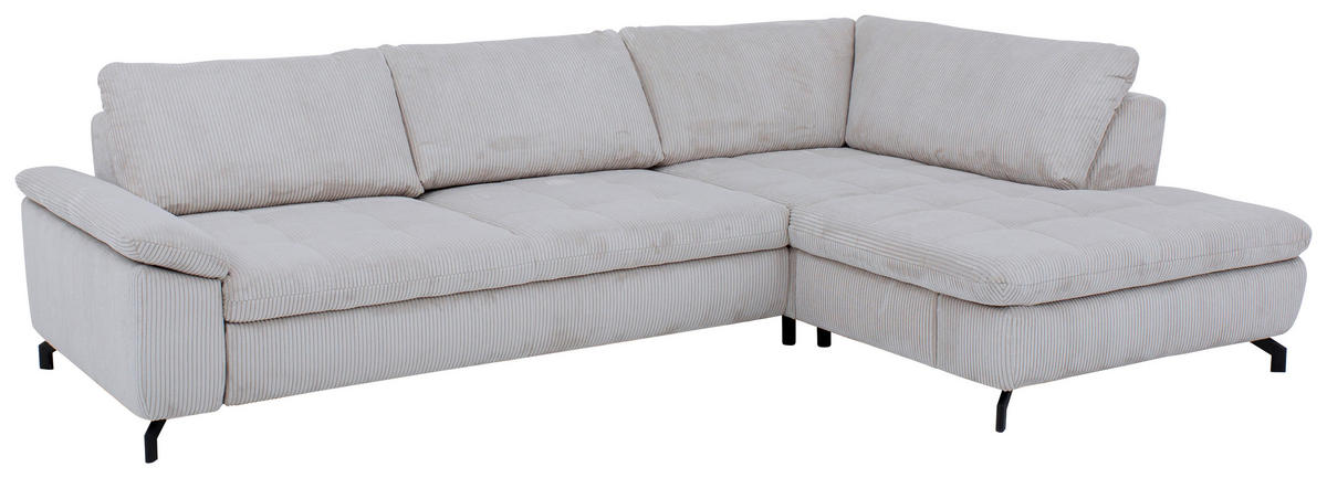 ECKSOFA in Cord, Velours Grau  - Schwarz/Grau, Design, Textil/Metall (291/197cm) - Beldomo Style