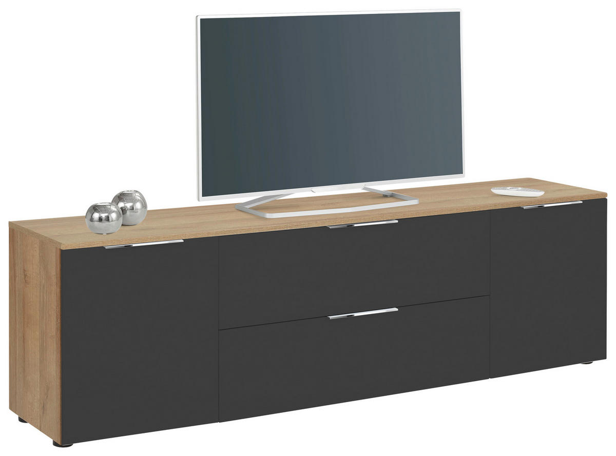 LOWBOARD  in 180,4/55/40 cm  - Chromfarben/Eichefarben, Design, Glas/Holzwerkstoff (180,4/55/40cm)