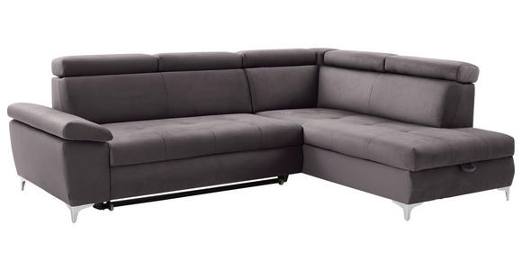 ECKSOFA in Samt Grau  - Chromfarben/Grau, KONVENTIONELL, Textil/Metall (271/206cm) - Carryhome