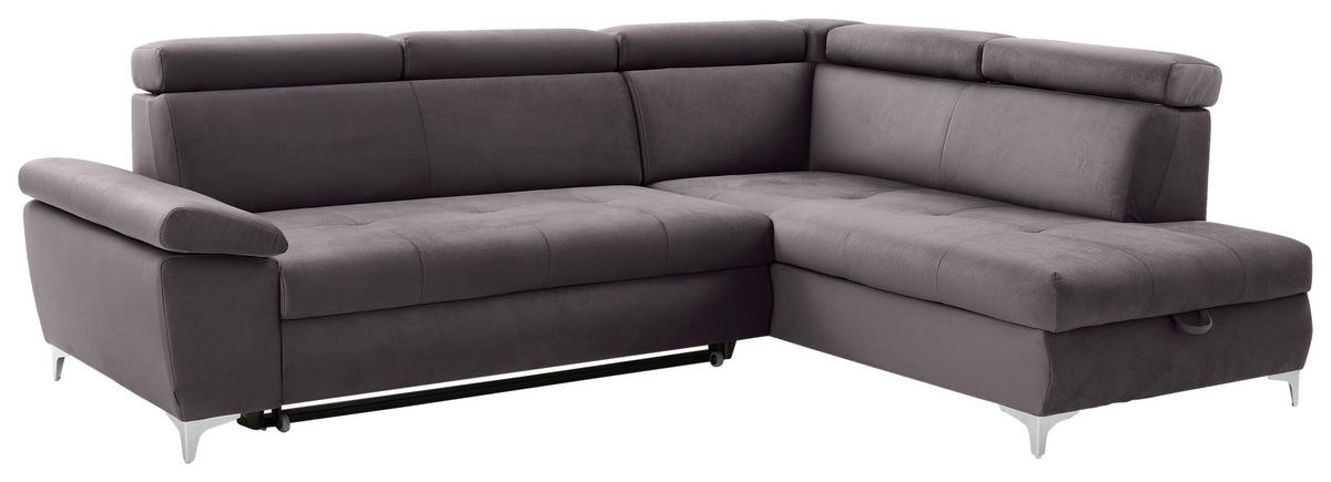 ECKSOFA in Samt Grau  - Chromfarben/Grau, Konventionell, Textil/Metall (271/206cm) - Carryhome