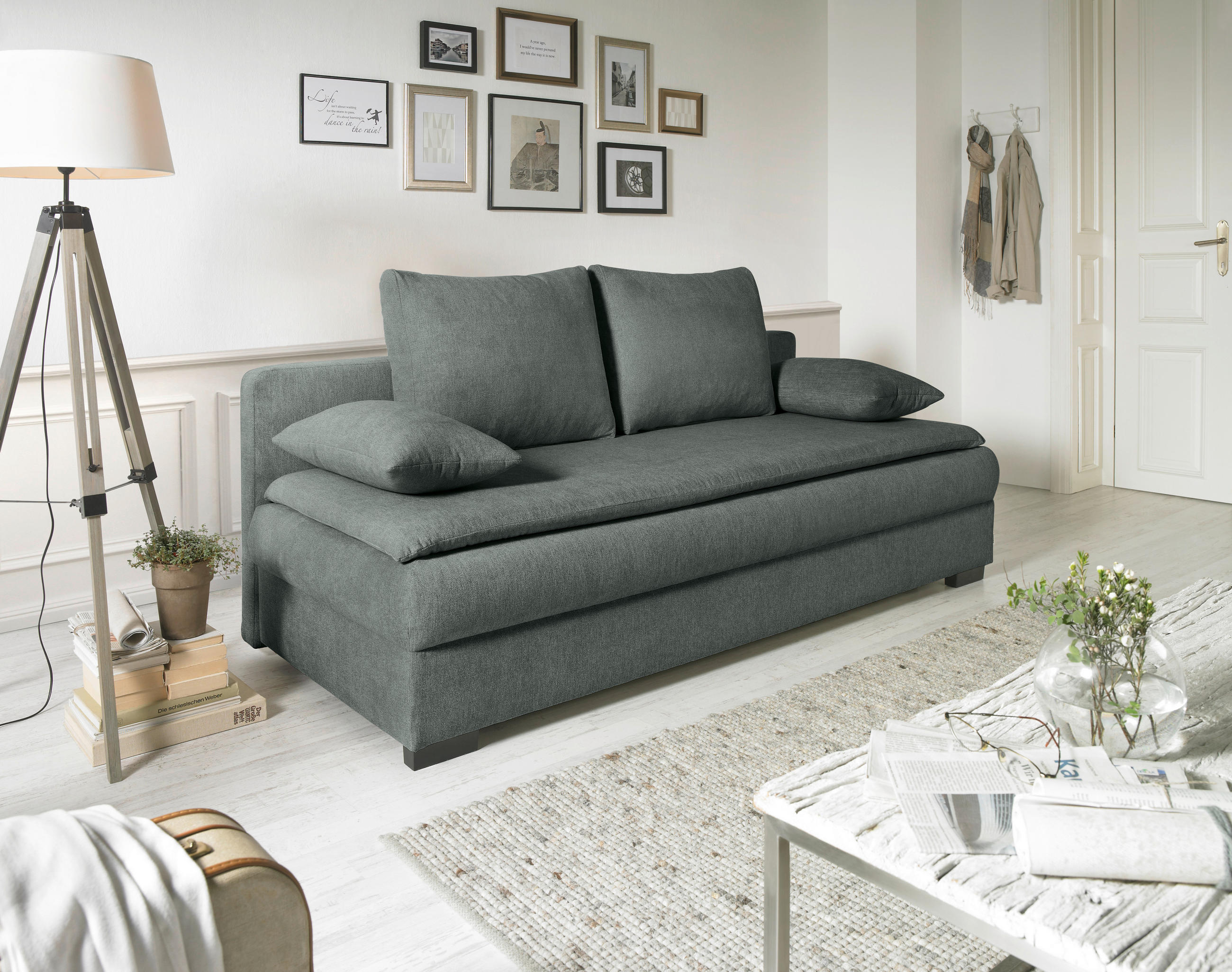 SCHLAFSOFA Webstoff Grau  - Schwarz/Grau, KONVENTIONELL, Kunststoff/Textil (207/94/90cm) - Carryhome