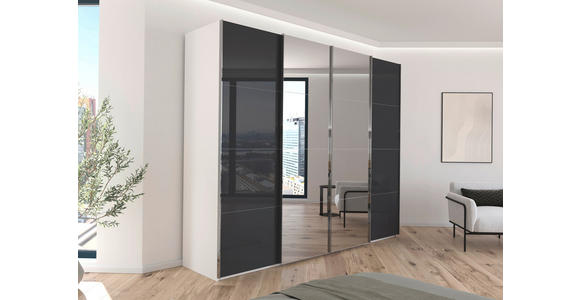 SCHWEBETÜRENSCHRANK 271/235/68 cm 4-türig Schwarz, Weiß - Chromfarben/Schwarz, Design, Glas/Holzwerkstoff (271/235/68cm) - Novel