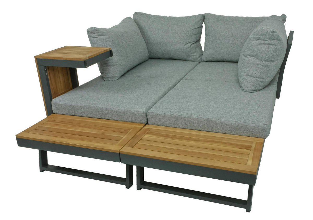 LOUNGEGARNITUR Akazie Hartholz Aluminium  - Schwarz/Braun, Basics, Holz/Kunststoff - Gardenson