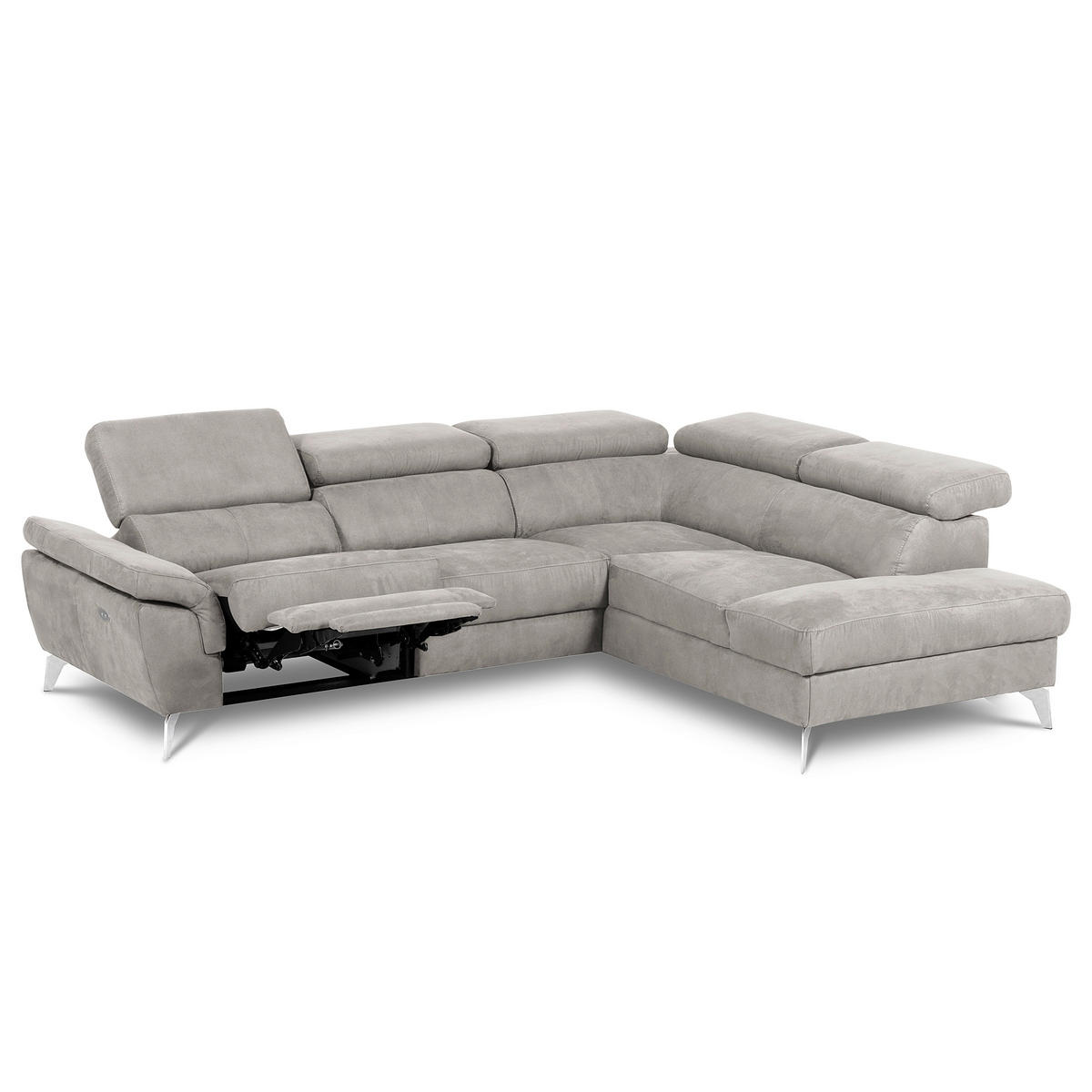 ECKSOFA SONO in Lederlook Grau Armteilverstellung, Kopfteilverstellung  265/210 cm  - Chromfarben/Grau, Design, Textil/Metall (265/210cm) - Livetastic