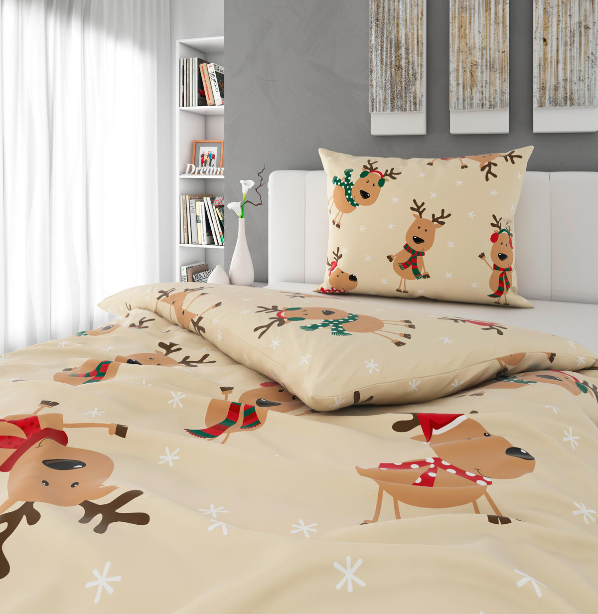 POSTELJNINA 140/200 cm saten rdeča, bež  - rdeča/bež, Konvencionalno, tekstil (140/200cm) - Esposa