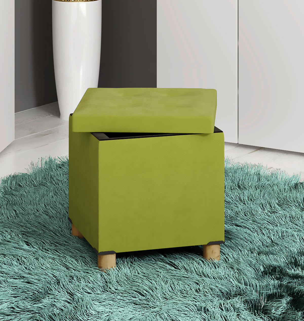 SITZBOX in Textil Grün  - Braun/Grün, Modern, Holzwerkstoff/Textil (38/40/38cm) - MID.YOU