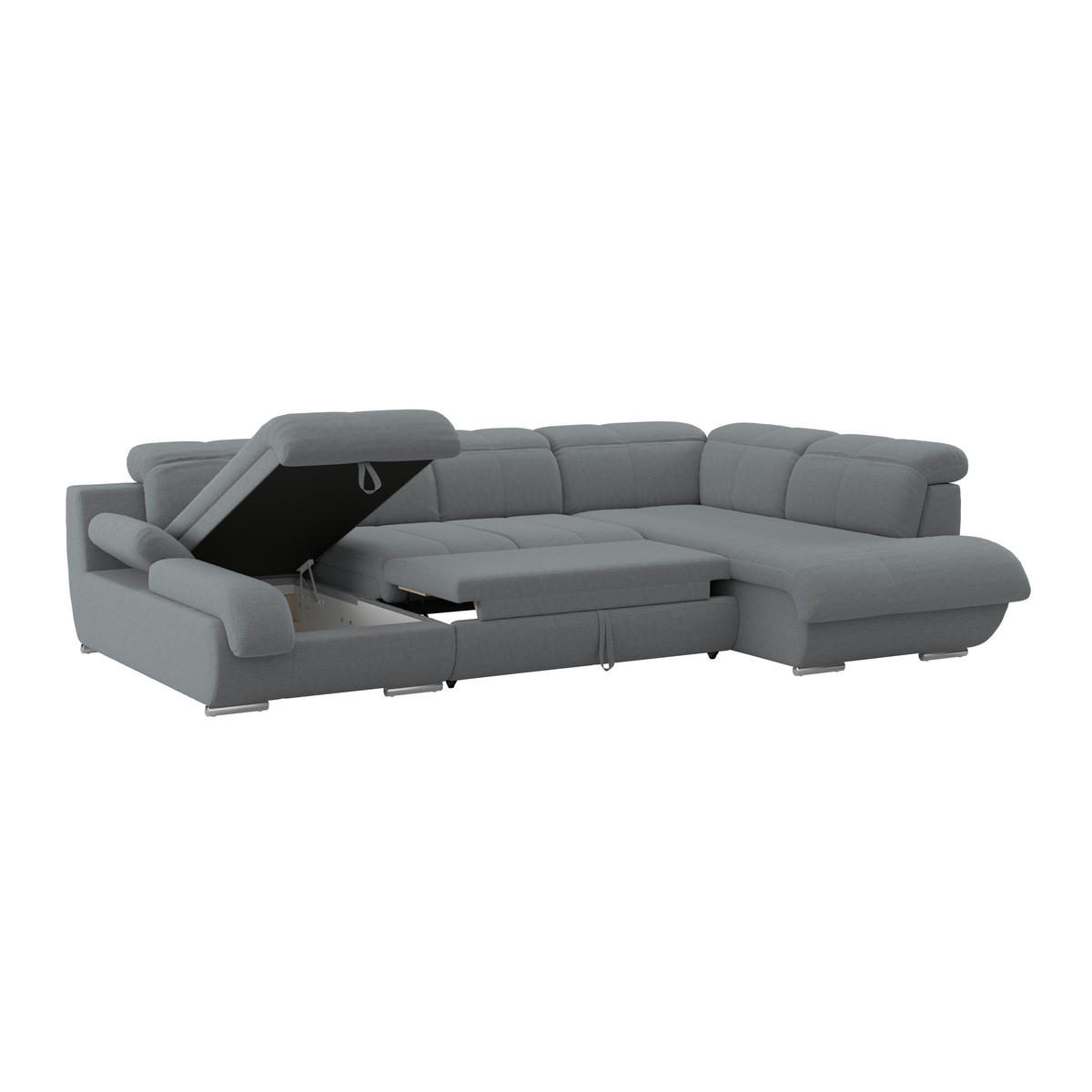 WOHNLANDSCHAFT MULTI Anthrazit Chenille  - Chromfarben/Anthrazit, MODERN, Textil/Metall (184/345/228cm) - Livetastic
