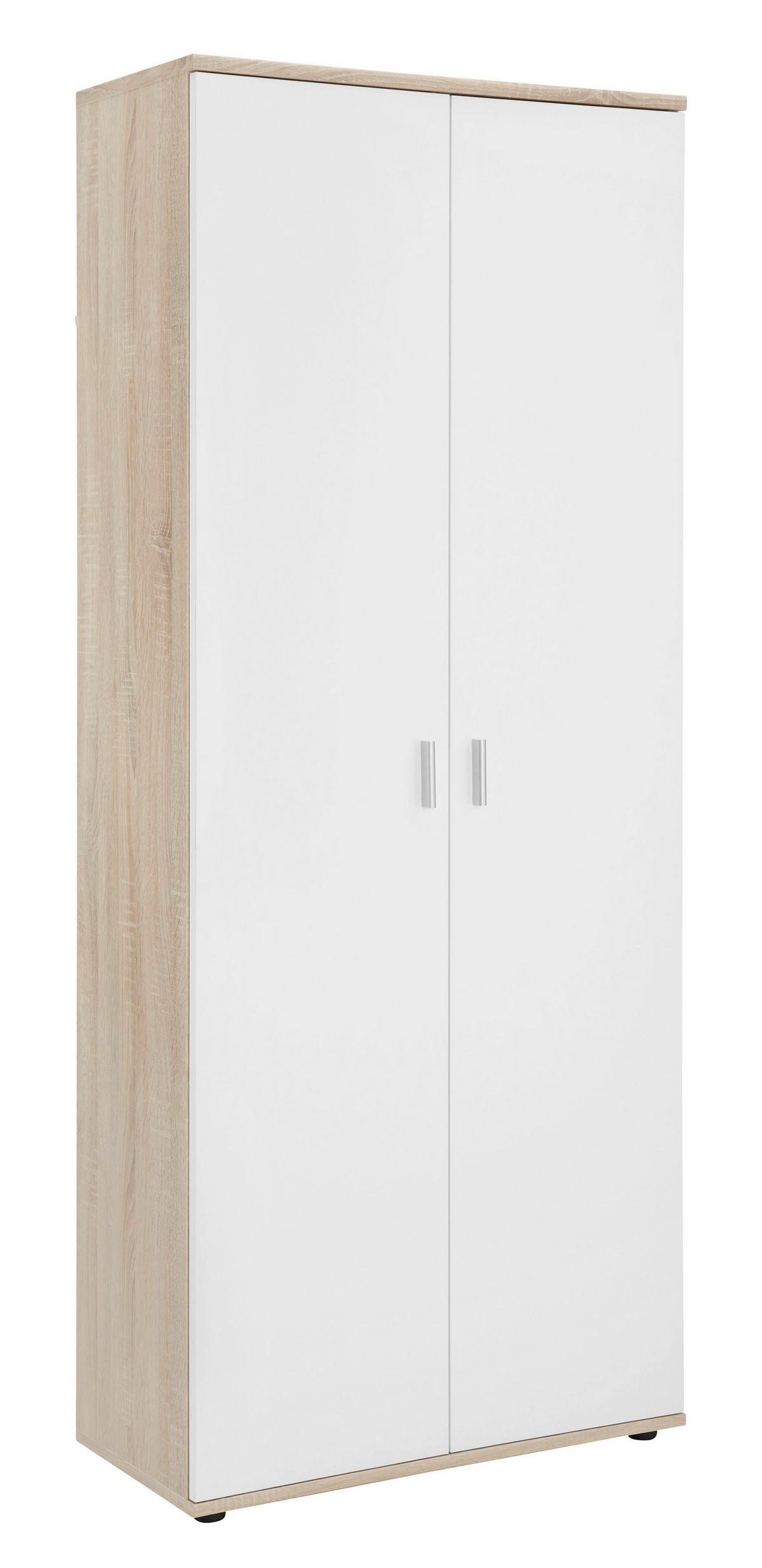 OMARA ZA ČEVLJE bela, hrast sonoma - srebrne barve/bela, Design, umetna masa/leseni material (69/176/35cm) - Boxxx