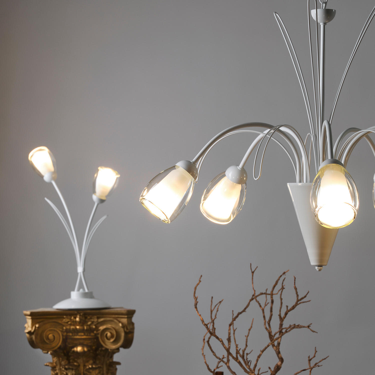 KRONLEUCHTER ANTRON 70/70/100 cm   - Weiß, KONVENTIONELL, Glas/Metall (70/70/100cm)