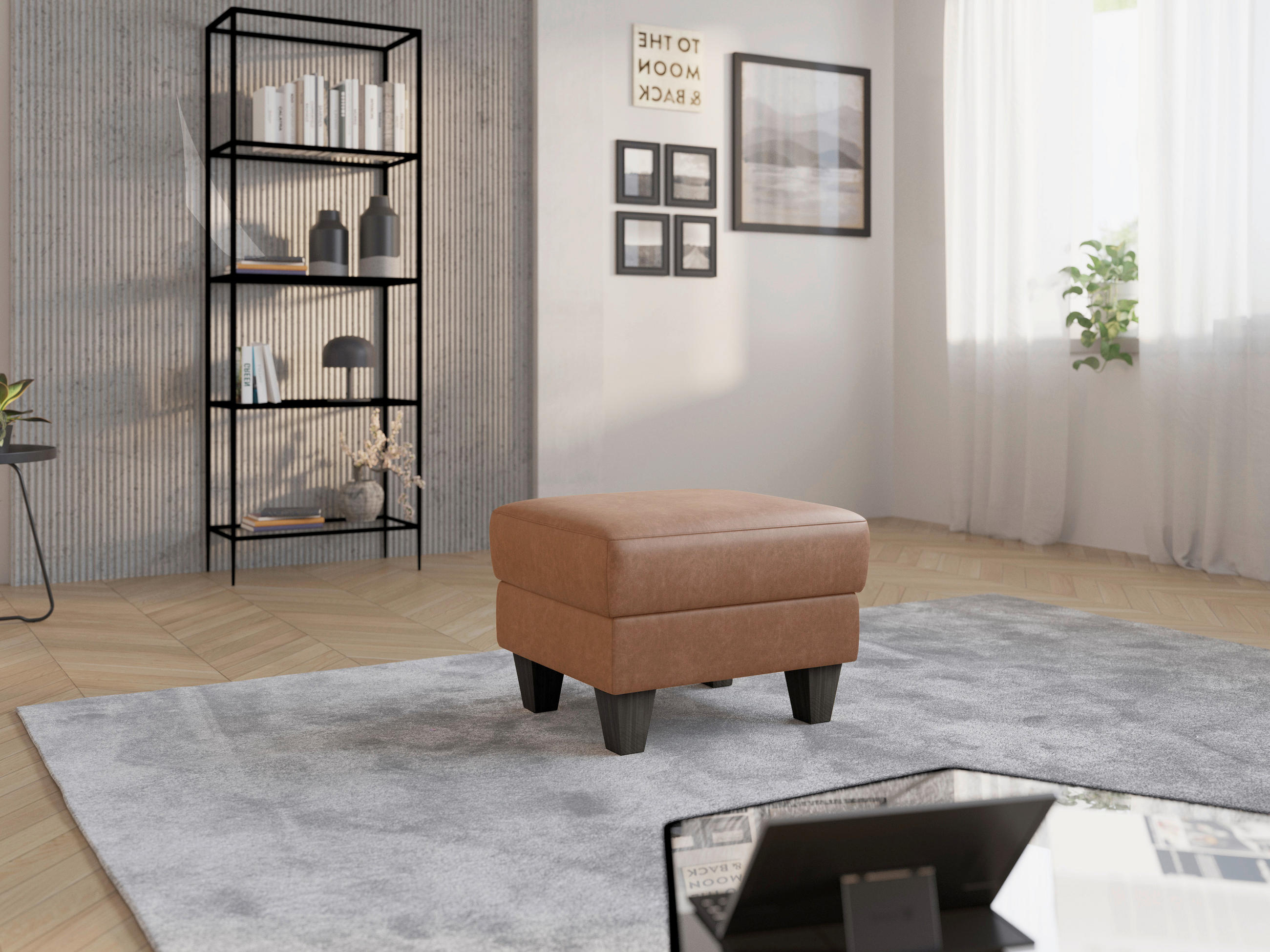 HOCKER Textil Cognac  - Wengefarben/Cognac, Konventionell, Holz/Textil (58/48/58cm) - Sit & More