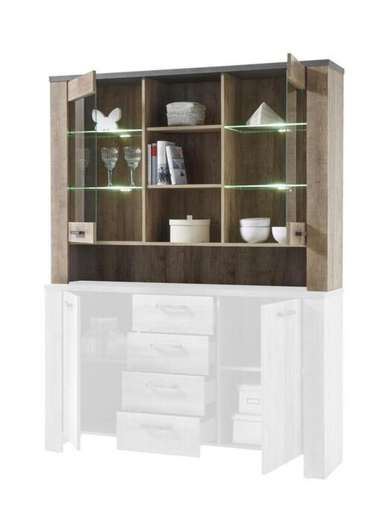 KOMMODENAUFSATZ  in 148/107/38 cm  - Eichefarben/Anthrazit, Basics, Glas/Holzwerkstoff (148/107/38cm) - MID.YOU
