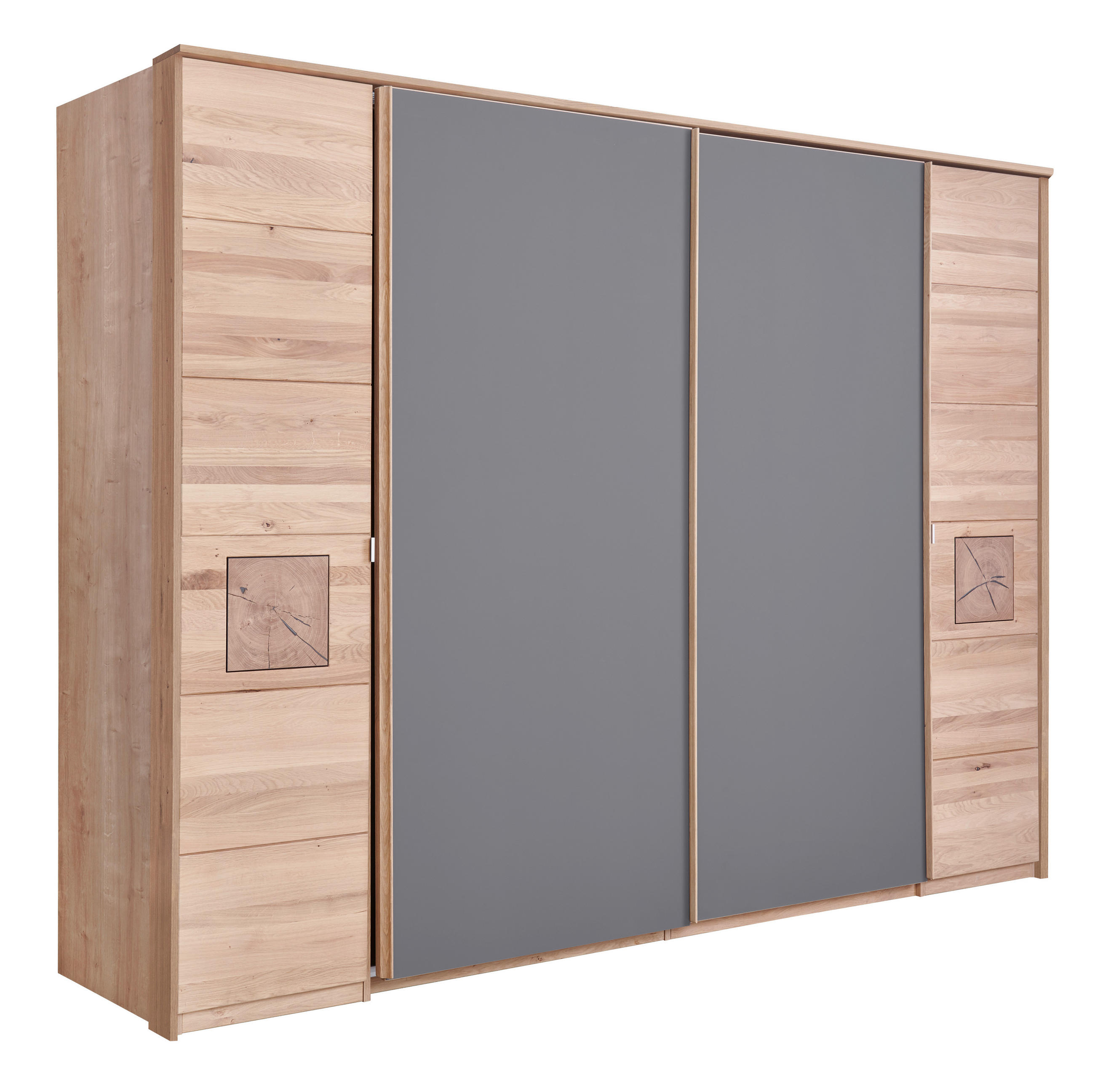 SCHWEBETÜRENSCHRANK  in Taupe, Eichefarben  - Taupe/Eichefarben, Natur, Glas/Holz (246/215/74cm) - Linea Natura