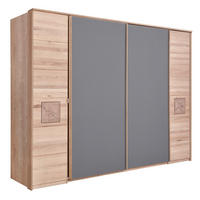SCHWEBETÜRENSCHRANK in Taupe, Eichefarben  - Taupe/Eichefarben, Natur, Glas/Holz (246/215/74cm) - Linea Natura