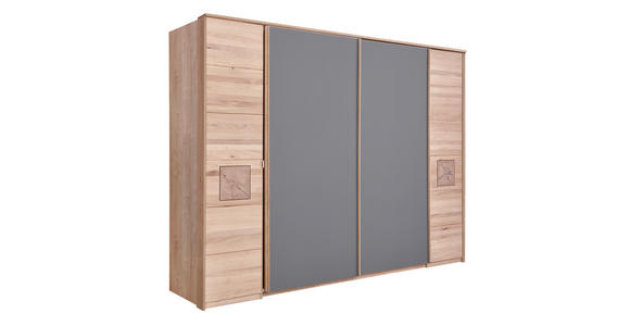 SCHWEBETÜRENSCHRANK  in Taupe, Eichefarben  - Taupe/Eichefarben, Natur, Glas/Holz (286/215/74cm) - Linea Natura