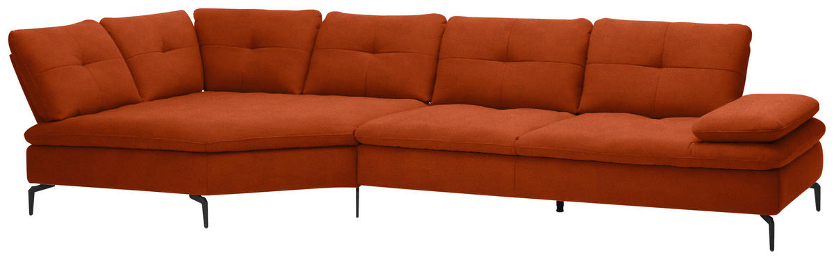 ECKSOFA in Flachgewebe Terracotta  157/344 cm  - Terracotta/Schwarz, Design, Textil/Metall (157/344cm) - Chilliano