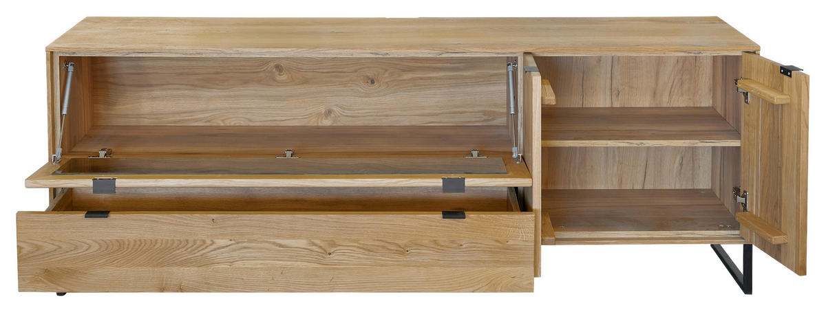 TV-ELEMENT Holz, Glas, Holzwerkstoff Schwarz, Eichefarben  - Eichefarben/Schwarz, Natur, Glas/Holz (182/66,4/45cm) - Carryhome
