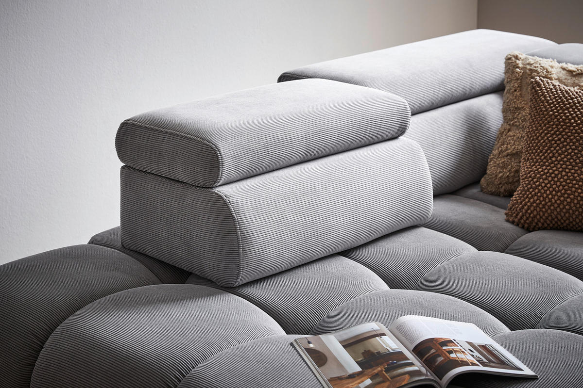 WOHNLANDSCHAFT Grau Cord  - Schwarz/Grau, MODERN, Textil/Metall (216/300cm) - Welnova