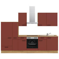 KÜCHENLEERBLOCK 300 cm   in Rot, Eichefarben  - Eichefarben/Rot, MODERN, Holzwerkstoff/Metall (300cm) - Nobilia