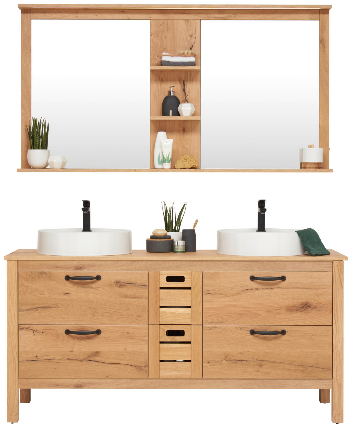 BADEZIMMER  in 155 cm  - Eichefarben/Weiß, MODERN, Glas/Holz (155cm) - Landscape