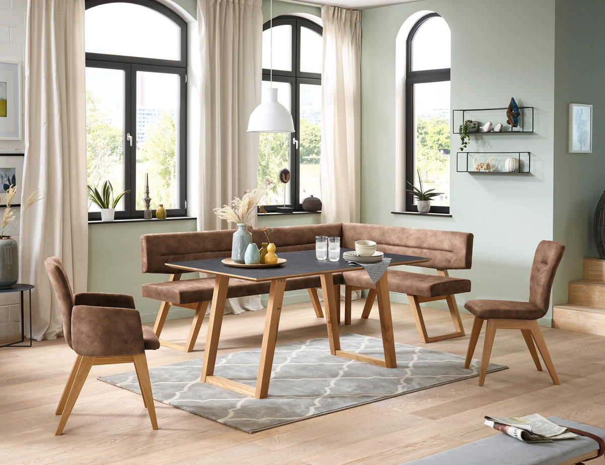 ECKBANK 215/155 cm  in Cognac  - Eichefarben/Cognac, KONVENTIONELL, Holz/Textil (215/155cm) - Dieter Knoll
