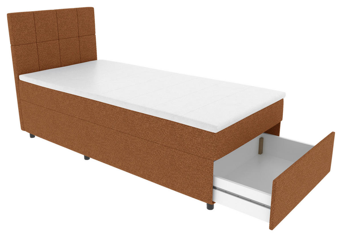 BOXBETT 90/200 cm,  in Rostfarben, Matratze, Topper, Bettschublade, H3 = fest  - Rostfarben/Schwarz, KONVENTIONELL, Kunststoff/Textil (90/200cm) - Boxxx