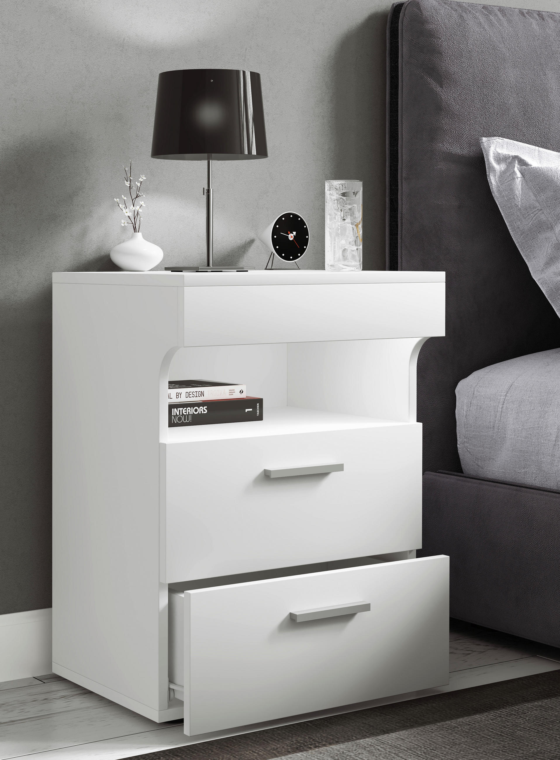 NACHTSCHRANK 45/61/39 cm  - Silberfarben/Schwarz, MODERN, Holzwerkstoff/Kunststoff (45/61/39cm) - MID.YOU